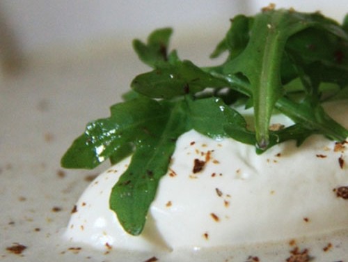 Le Puy green Lentils cream soup and porcini mushroom quenelle