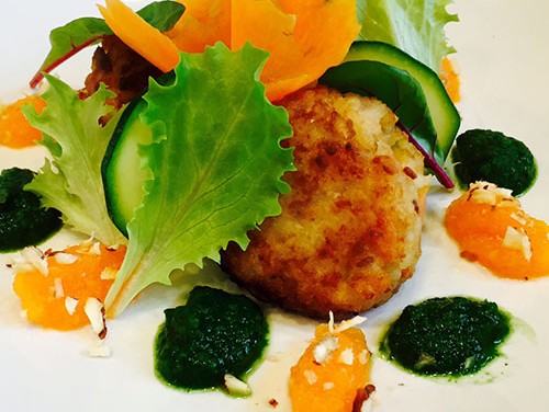 Cereal veggie balls, parsey combava puree