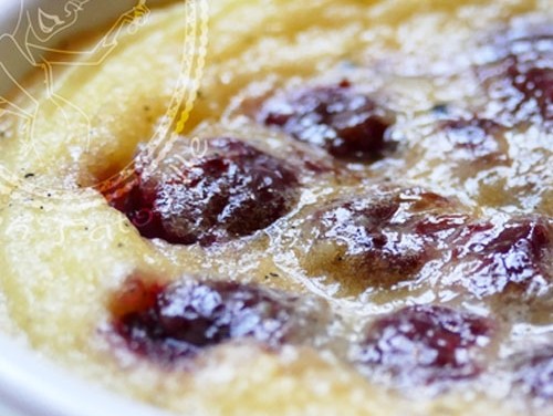 Morello cherry (griotte) and almond milk clafoutis