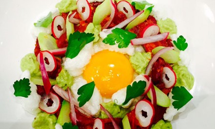 Fancy starter with red kidney bean guacamole & pickles