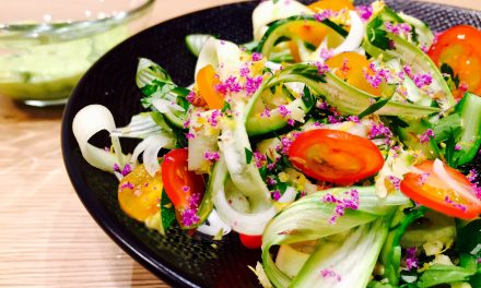 Zucchini and asparagus salad with avocado vinaigrette