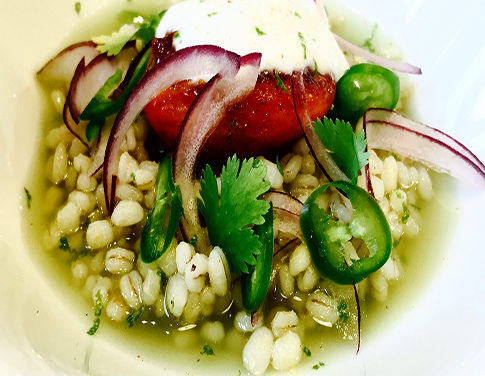 Cold soup of pearl barley cucumber water